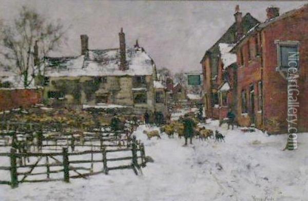 Sheep Market In Winter Oil Painting - Henry John Yeend King