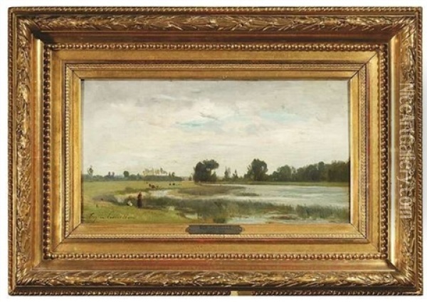 Sommerliche Flusslandschaft Mit Spaziergangern Oil Painting - Eugene Antoine Samuel Lavieille