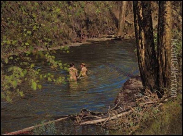 The Swimming Hole Oil Painting - Francis Hans Johnston