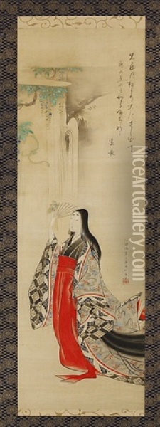 Woman Figure Oil Painting - Eishi Hosoda
