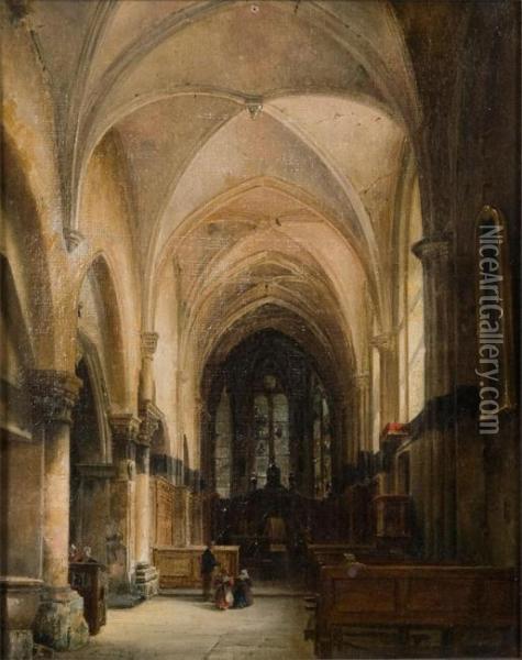 Interior Of The Amiens Cathedral Oil Painting - Charles Louis Lesaint