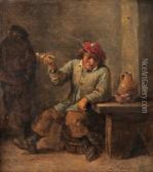 Kritpipsrokande Man- Allegori Over Doften Oil Painting - David The Younger Teniers