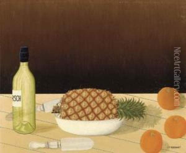Nature Morte Avec Ananas Et Oranges Oil Painting - Dominique Peyronnet