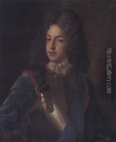 Portrait Of James Francis Edward Stuart, The Old Pretender, In A Blue Coat And Breastplate Oil Painting - Alexis-Simon Belle