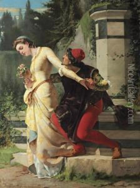 The Courtship Oil Painting - Vincenzo Cabianca