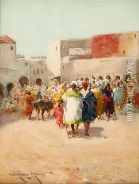 La Place Du Marche Oil Painting - Edmund Aubrey Hunt
