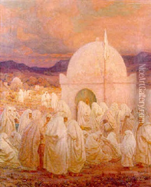 Outside The Mosque Oil Painting - Louis Auguste Girardot