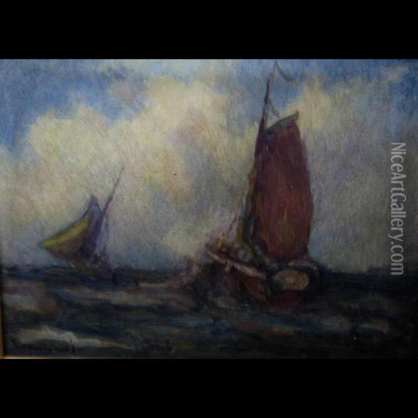 Sailboats Oil Painting - Georges Chavignaud