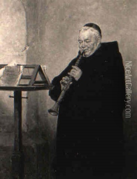 Klarinettespielender Monch Oil Painting - Adolf Humborg
