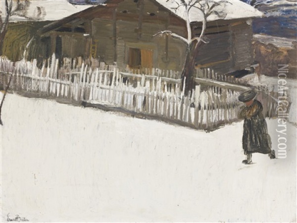 Paysage D'hiver Devant Un Mazot Oil Painting - Ernest Bieler