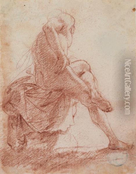 A Seated Male Nude Seen From Behind Oil Painting - Filippo D Angeli