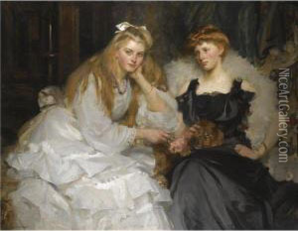 Portraits Of Lorna And Dorothy Bell, Daughters Of W. Heward Bell, Esq. Oil Painting - James Jebusa Shannon