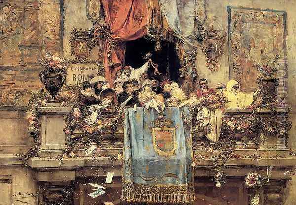 At The Carnival Oil Painting - Jose Benlliure Y Gil