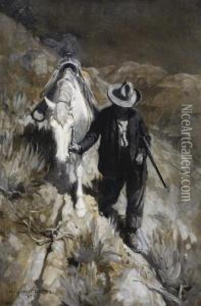 Follerin' The Tracks Oil Painting - W. Herbert Dunton