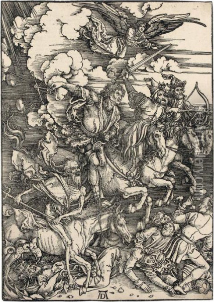 The Four Horsemen, From: The Apocalypse (b. 64; M., Holl. 167;s.m.s. 115) Oil Painting - Albrecht Durer