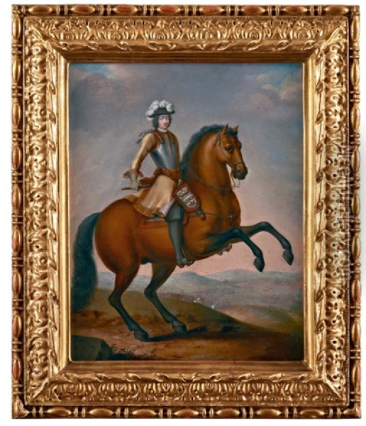 Equestrian Portrait With King Charles Xi (1655-1697) Oil Painting - Elias Brenner
