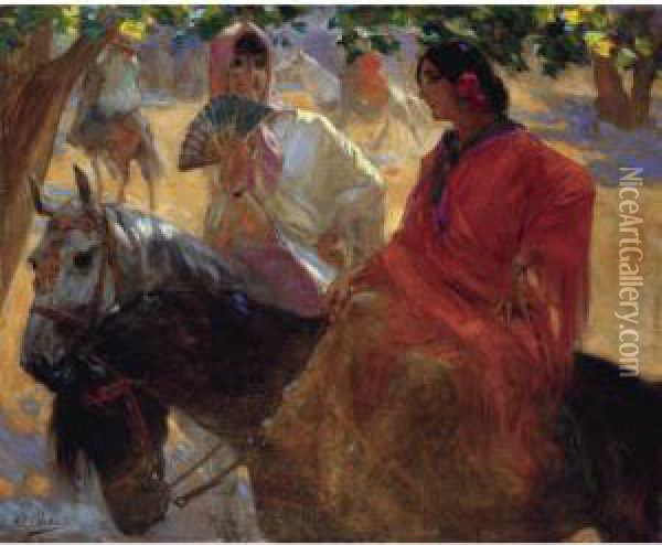 El Paseo Matinal (the Morning Ride) Oil Painting - Ulpiano Checa y Sanz