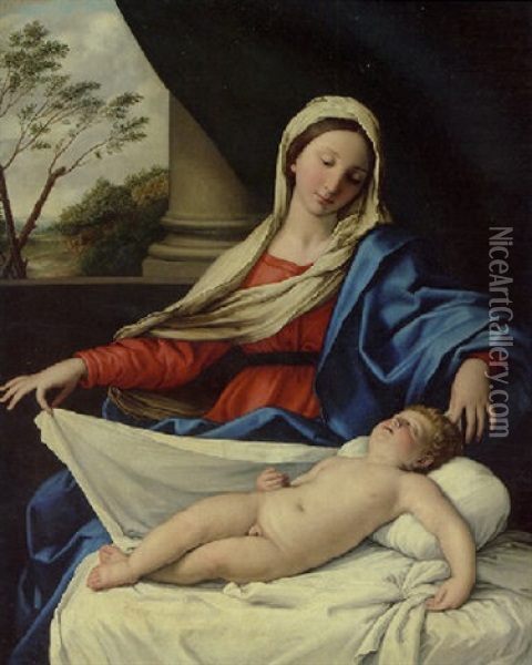 The Madonna Adoring The Sleeping Child Oil Painting - Giovanni Battista Salvi (Il Sassoferrato)