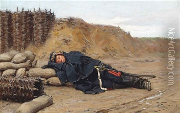 A Sleeping Napoleonic Soldier Oil Painting - Paul (Louis Narcisse) Grolleron