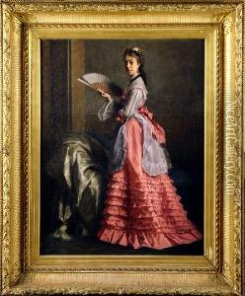 Femme A L'eventail Oil Painting - Edouard Agneessens