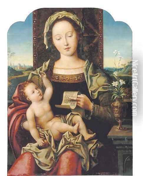 The Virgin and Child Enthroned Oil Painting - Pieter Coecke Van Aelst