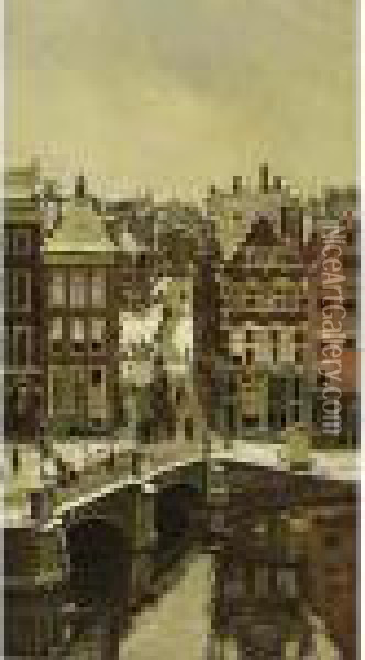 Amsterdam Im Schnee Oil Painting - Alexander Friedrich Werner