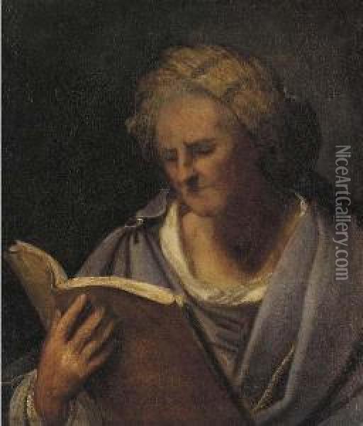 A Sybil With A Turban Reading A Book Oil Painting - Pietro Della Vecchio