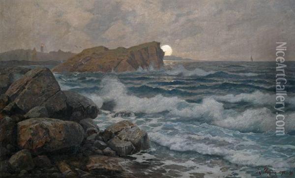 Felsige Meereskuste Bei Mondaufgang Oil Painting - Karl Theodor Bohme