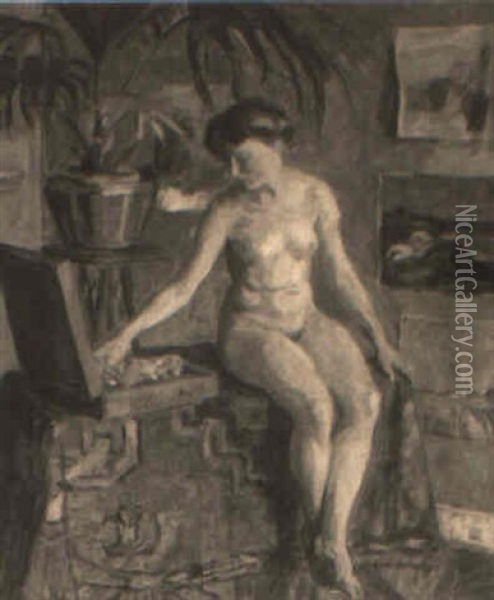 Interior Med Ung N+gen Kvinde Oil Painting - Axel Bredsdorff