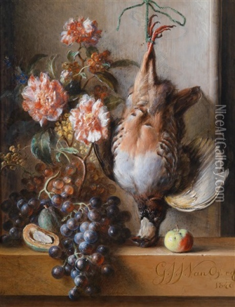 Stilleben Mit Blumen, Fruchten Und Erlegtem Federwild Oil Painting - Georgius Jacobus Johannes van Os