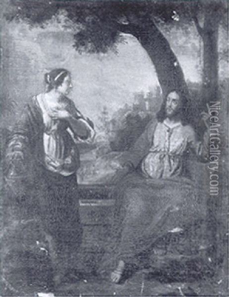 Christ And The Women Of Samaria Oil Painting - Sebastien Bourdon