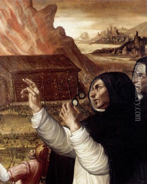 Un Bienheureux Domincain Arretant Miraculeusement L'incendie D'un Vendangeoir Oil Painting - Giovanni Girolamo (da Brescia) Savoldo