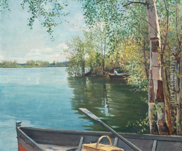 Fishing On The Lake Oil Painting - Amelie Lundahl