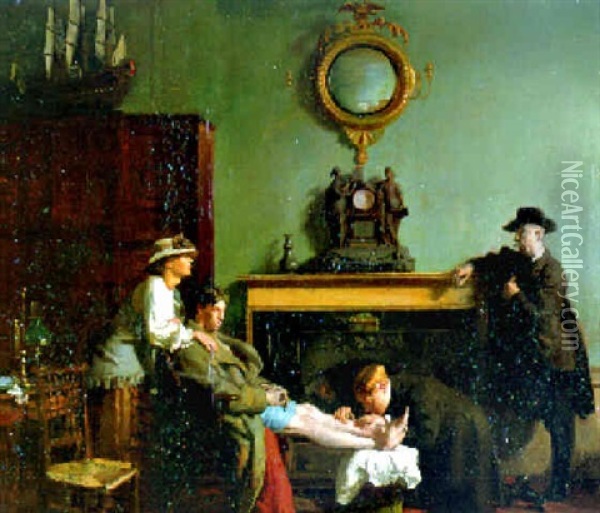 A Mere Fracture: In The Newcomes, Fitzroy Street, The Fracture Oil Painting - Sir William Orpen