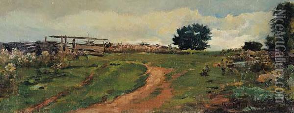 Untitled - Farm Scene Oil Painting - Charles Eugene Moss