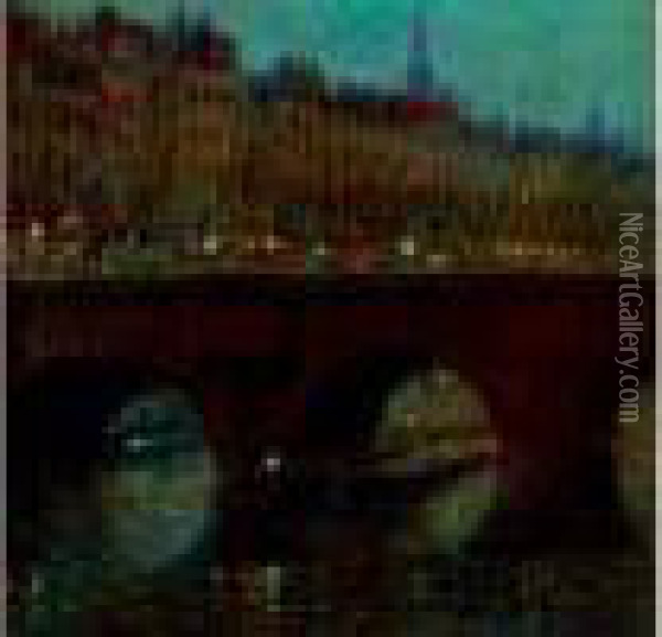 Paris, La Seine Au Pont Neuf, La Nuit Oil Painting - Marie-Gabriel Biessy