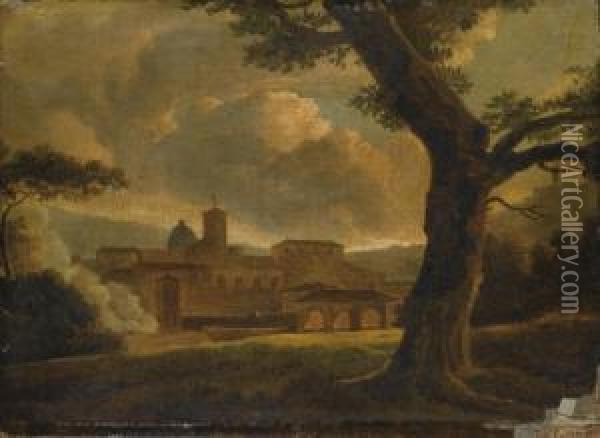 Vue D'un Village Italien Dans Un Paysage Avec Le Dome D'une Eglise A L'arriere-plan Oil Painting - Louis Gauffier