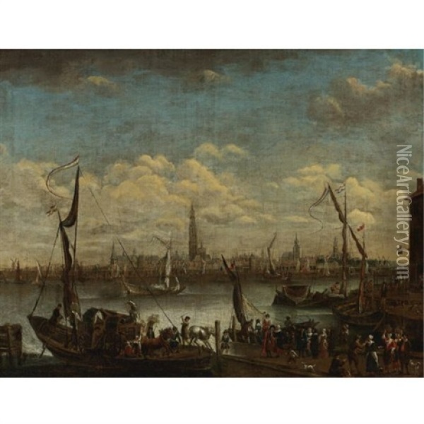 A View Of The Antwerp Port Oil Painting - Pieter Casteels the Younger