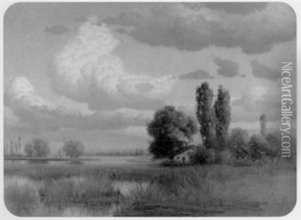 Flusslandschaft In Der Abenddammerung Oil Painting - Traugott Hermann Ruedisuehli