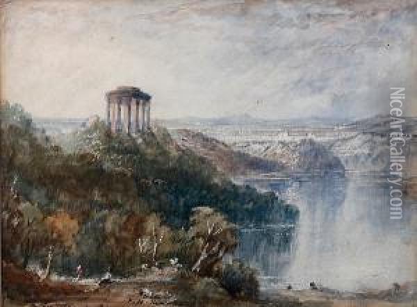 Landscape, 'on The Tiber Near Rome' Oil Painting - Frederick Henry Henshaw