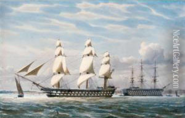 H.m.s.edgar Leaving Portsmouth, April 1865 Oil Painting - William Edward Atkins