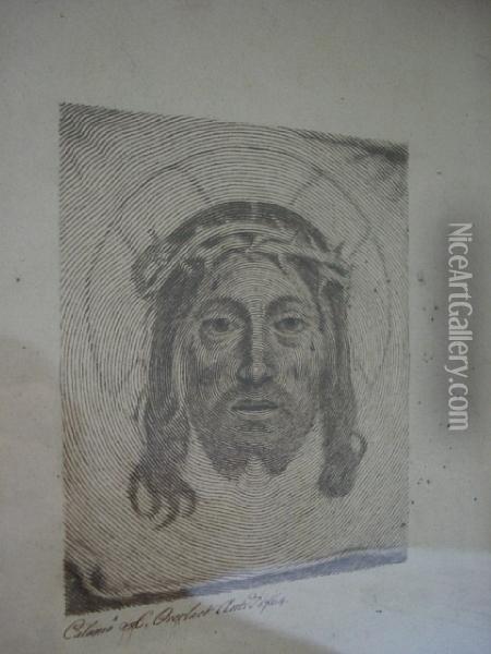 A Pen And Ink Drawing Of Christ's Head, Dated1764 Oil Painting - Antoon Overlaet