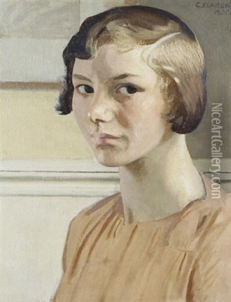 Portrait Of Elizabeth Clausen Oil Painting - Sir George Clausen