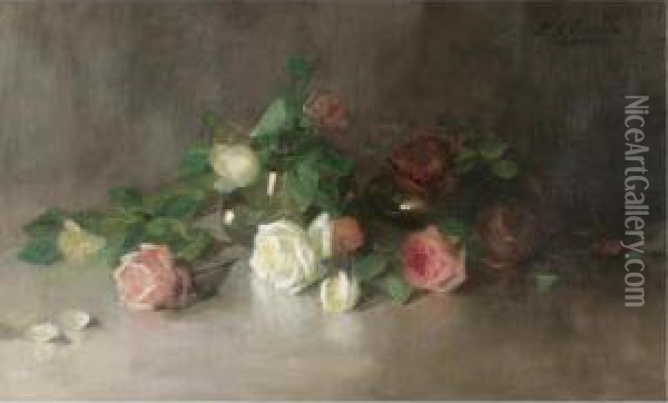 Still Life Of Roses Oil Painting - Louise Ellen Perman