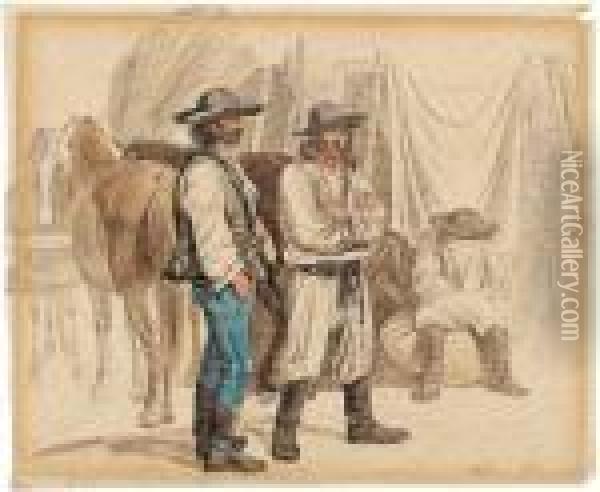 Zwei Fuhrleute Bei Der Rast Oil Painting - Johann Adam Klein
