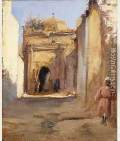 Marabout A Sidi M'barak, Aux Portes De Mekhnes Oil Painting - Louis Edouard Brindeau De Jarny