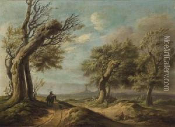 Paysage Avec Un Cavalier Et Un Mendiant Oil Painting - Johannes Van Drecht