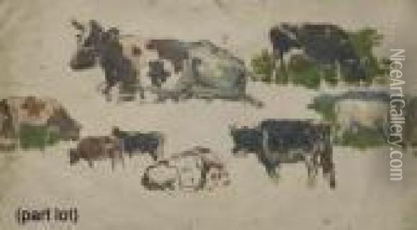 A Collection Of Oil Studies Of Landscapes And Cows And Drawings Of Various Subjects Oil Painting - Willem Roelofs