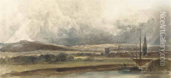 A Distant View Of Gloucester With The River Severn In The Distance Oil Painting - Peter de Wint