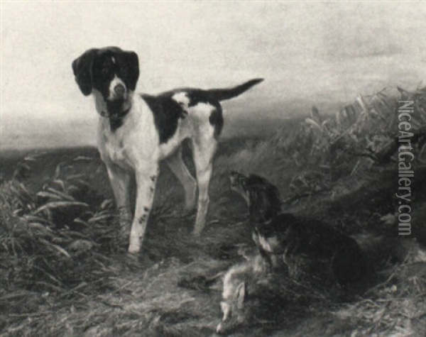 Vorstehhund Und Dackel Bei Einem Erlegten Fuchs Oil Painting - Wilhelm Graebhein